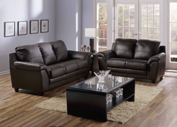 Sirus Leather Sofa Black Room